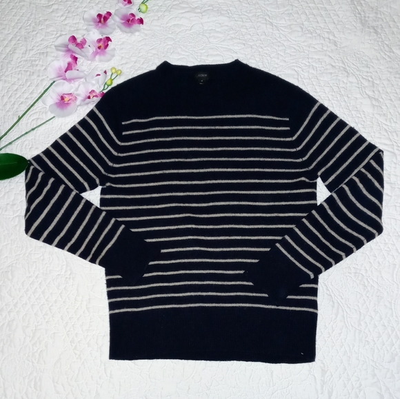 J CREW WOMEN PULLOVER SWEATER STRIPED NAVY/CREAM - Picture 2 of 12